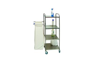 Chariot à linge, structure en inox, 1 sac + 4 tablettes