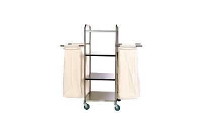Chariot à linge, structure en inox, 2 sacs + 4 tablettes